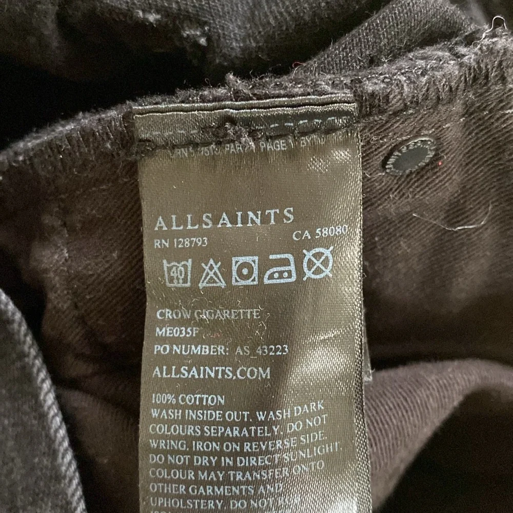 All Saints Mens Cigarette Skinny Fit Black Denim Jeans Size‎ 30